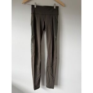 Lululemon High Rise Mesh Panel Running Leggings Dark Olive Green Side Pockets